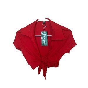 SHEIN Red Tie Front Cropped Shirt Small NEW
